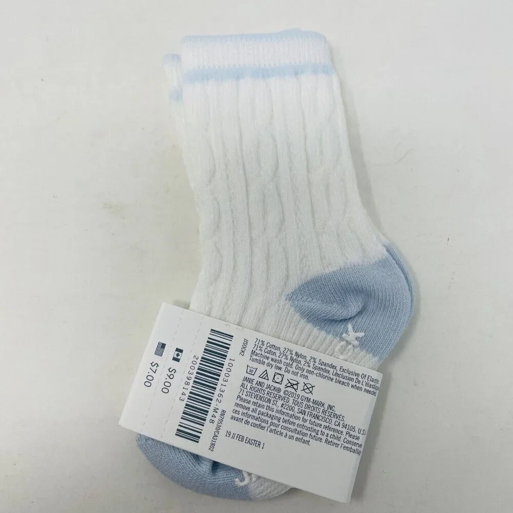 Janie and Jack‎ Baby Boys 3-6 Months Cable Knit Ribbed Crew Socks in White/Blue